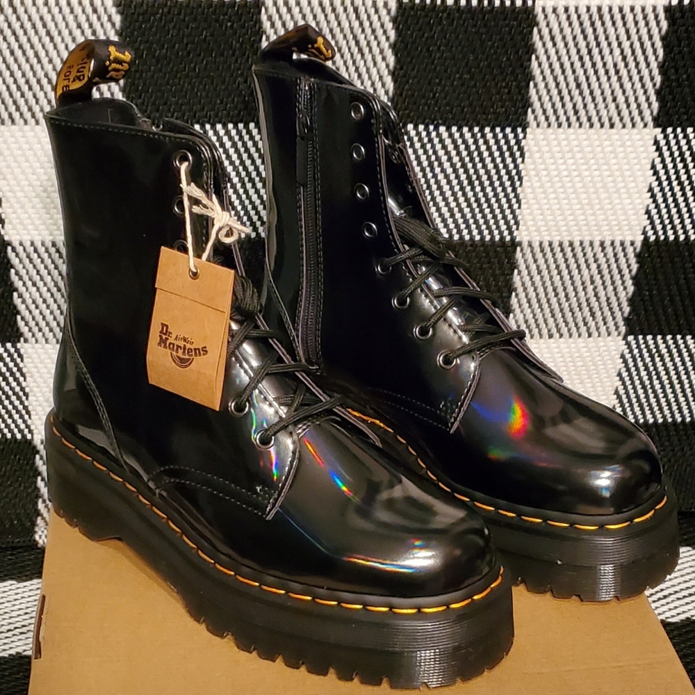 Dr. Martens Jadon Gunmetal HOLOGRAM Platform Boots SUPER RARE BRAND NEW w/tags